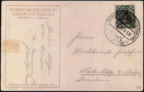 Ansichtskarte Dresden VERKEHRSTRUPPEN- GEDÄCHTNISTAG Doppeldecker 1922