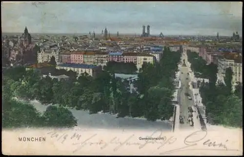 Ansichtskarte München Straßenblick Totale colorierte AK 1904