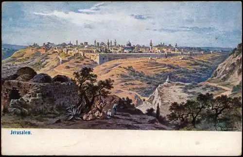 Jerusalem Jeruschalajim (רושלים) Künstlerkarte Blick auf die Stadt 1912  Israel