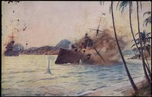 Schiffe Schifffahrt Kriegsschiffe Marine Die Emden zerstört russ. Kreuzer 1917