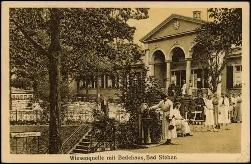 Ansichtskarte Bad Steben Frauen Badehaus 1920  gel. runder Bahnpoststempel Hof