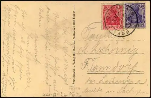 Ansichtskarte Bad Steben Frauen Badehaus 1920  gel. runder Bahnpoststempel Hof