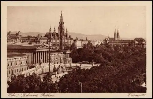 Ansichtskarte Wien Stadt Teilansicht Parlament Rathaus Votivkirche 1927/1926