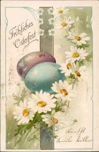 Ostern / Eastern Ostereier Kamille Künstlerkarte 1906 Prägekarte