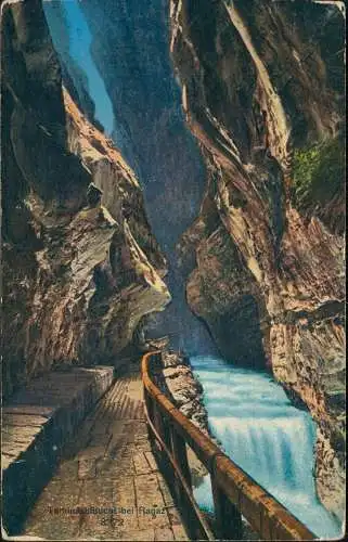 Ansichtskarte Bad Ragaz Taminaschlucht 1918  gel. Bahnpoststempel SBB Ragaz