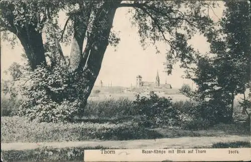 Postcard Thorn Toruń Bazar-Kämpe mit Blick auf Stadt 1908