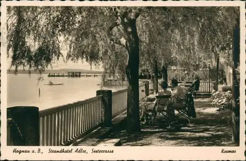 Ansichtskarte Hagnau (Bodensee) Strandhotel Adler, Seeterrasse 1940