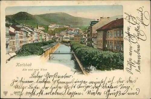 Postcard Karlsbad Karlovy Vary Alte und neue Wiese 1905  Böhmen Bohemia