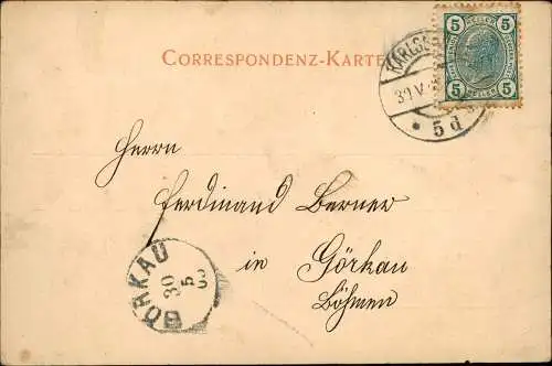 Postcard Karlsbad Karlovy Vary Alte und neue Wiese 1905  Böhmen Bohemia