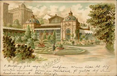 Litho AK Karlsbad Karlovy Vary Kursalon im Stadtpark 1905  Böhmen Bohemia