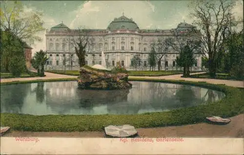 Ansichtskarte Würzburg Residenzschloß, Gartenseite 1909