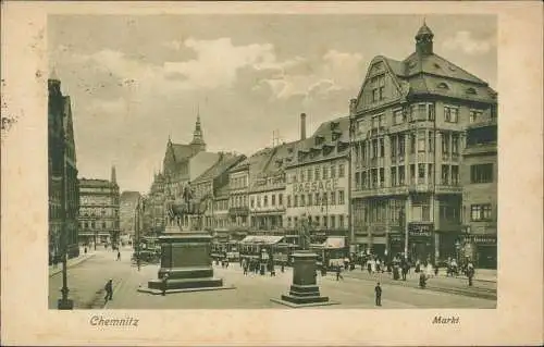 Ansichtskarte Chemnitz Markt, Geschäfte 1922  Vorinfla Frankatur