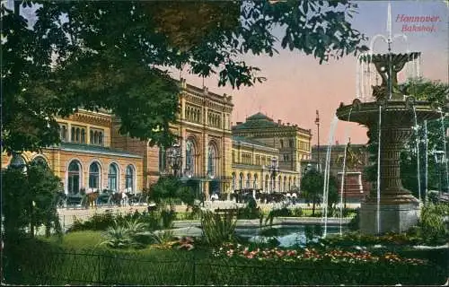 Ansichtskarte Hannover Hauptbahnhof Springbrunnen 1914