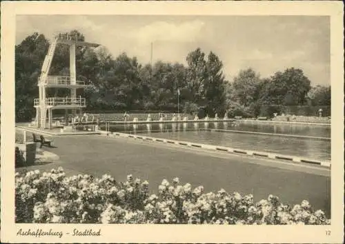 Ansichtskarte Aschaffenburg Stadtbad, Sprungturm 1956