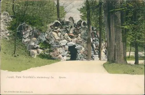 Ansichtskarte Waldenburg (Sachsen) Fürstl. Park Grünfeld 1909