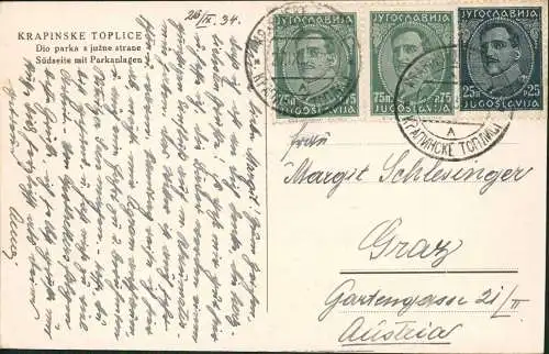 Postcard Krapina-Töplitz Krapinske Toplice Parkanlage 1934