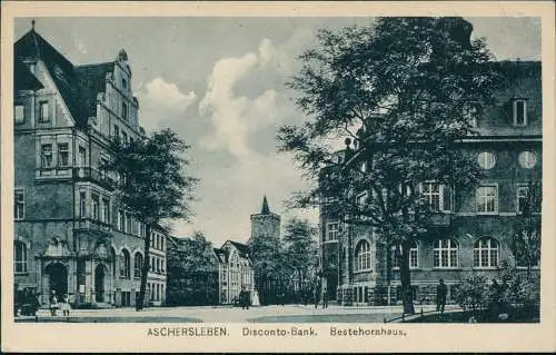 Ansichtskarte Aschersleben Disconto - Bank. Bestehornhaus. 1921