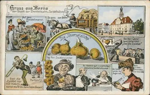 Ansichtskarte Borna Stadt der Zwiebelzucht u. Zwiebelkultur Scherzkarte 1924