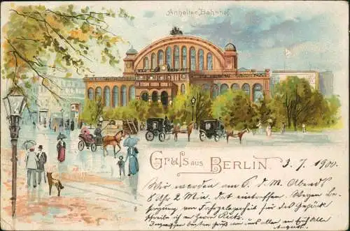 Litho AK Kreuzberg-Berlin Anhalter Bahnhof, Kutschen Künstler 1900