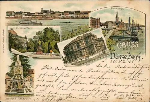 Litho AK Düsseldorf Cornelius-Platz. Rhein-Werft. Theater. Gruss aus 1896