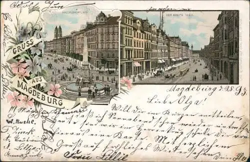 Litho AK Magdeburg Hasselbachplatz Breite Weg Gruss aus 2 Bild 1895