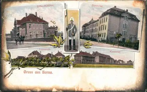 Ansichtskarte Borna 5 Bild Lazareth Kaserne Offiz.-Kasino. 1909