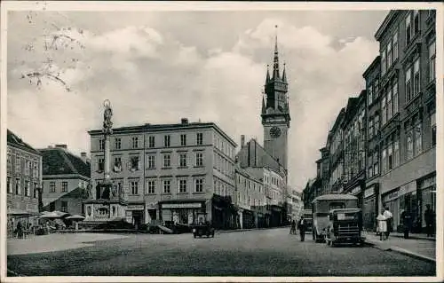 Postcard Znaim Znojmo Markt, Bus - Geschäfte 1938