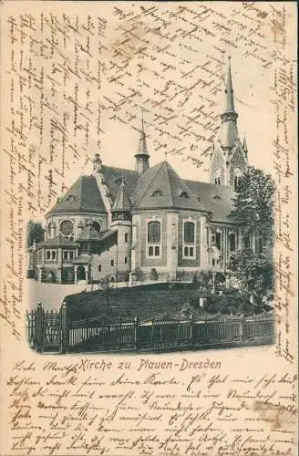 Ansichtskarte Plauen-Dresden Kirche, Seitenansicht 1905