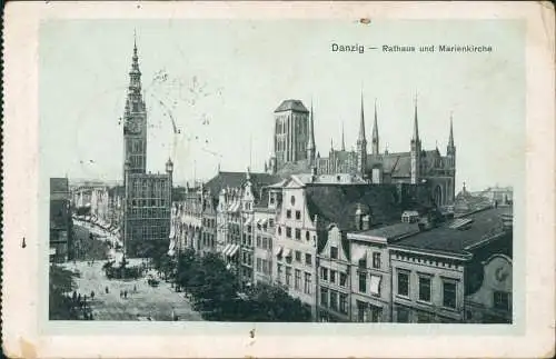 Postcard Danzig Gdańsk Rathaus und Marienkirche 1914  Pommern gel Feldpost