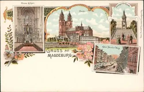 Ansichtskarte Litho AK Magdeburg Dom Chor Kriegerdenkmal Breite Weg 1905