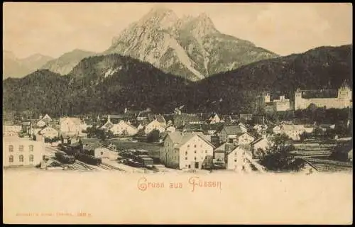 Ansichtskarte Füssen Bahnhof und Stadt 1907