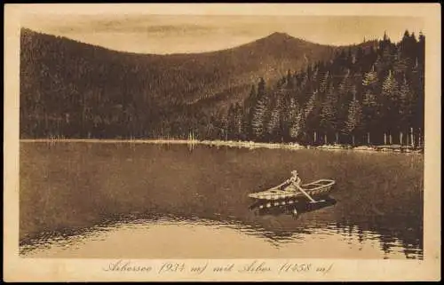 Bayerisch Eisenstein Ruderboot auf dem Abersee (934 m) mit Arber (1458 m) 1910