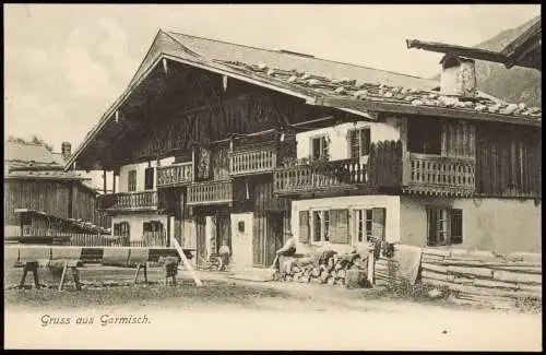 Garmisch-Partenkirchen Stadtteilansicht, Hof-Gebäude, Gehöft 1900