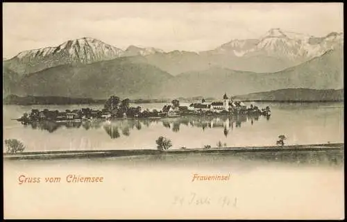 Ansichtskarte Chiemsee Gruss vom Chiemsee Fraueninsel 1903