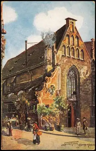 Ansichtskarte Nürnberg Bratwurstglöcklein (signierte Künstlerkarte) 1910