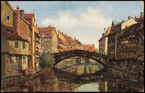 Ansichtskarte Nürnberg Fleischbrücke (Künstlerkarte) 1910