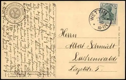 Lutherstadt Wittenberg Schloss Kirche Innen  Schloßkirche 1910 Stempel WETTIN