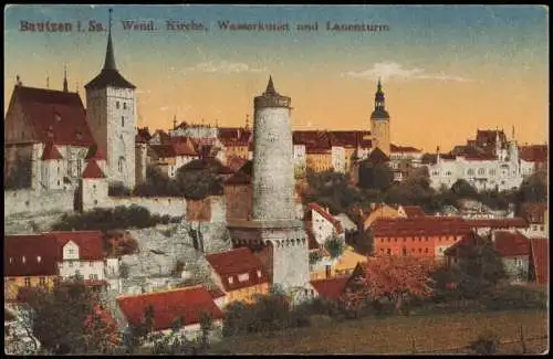 Bautzen Budyšin Panorama mit Wend. Kirche, Wasserkunst und Lauenturm 1937