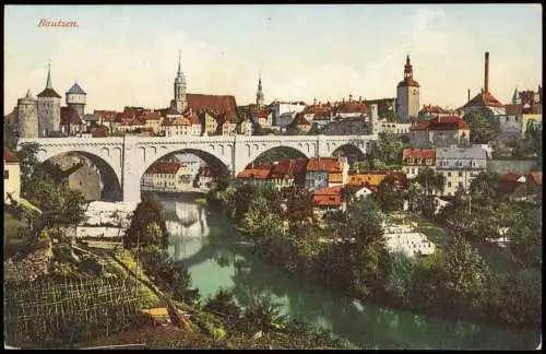 Bautzen Budyšin Panorama-Ansicht Stadt-Ansicht mit Brücke 1910