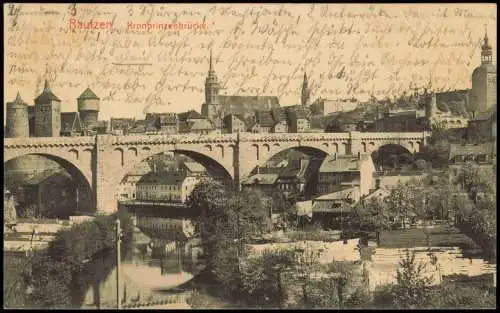 Ansichtskarte Bautzen Budyšin Kronprinzenbrücke und Panorama 1913