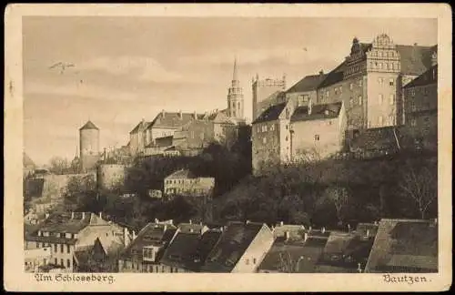 Ansichtskarte Bautzen Budyšin Stadtteilansicht Partie am Schlossberg 1913