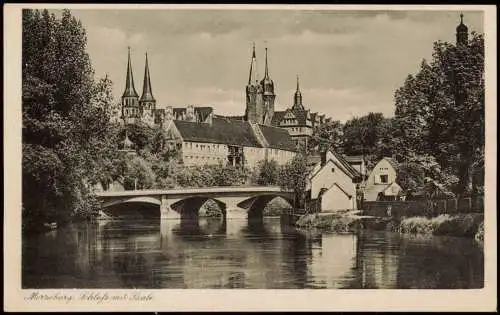 Ansichtskarte Merseburg Partie an der Saale mit dem Schloss 1940