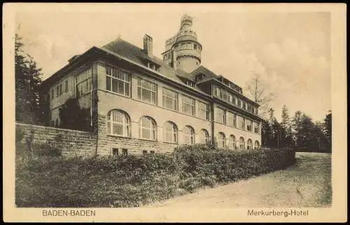 Ansichtskarte Baden-Baden Merkurberg-Hotel u. Restaurant 1930  Bahnpoststempel