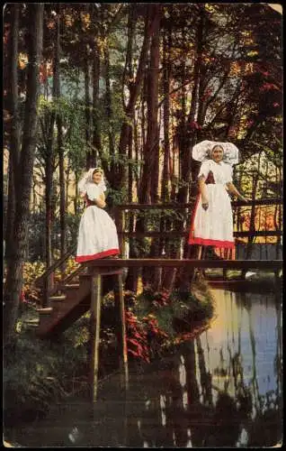 Ansichtskarte .Brandenburg Bank im Spreewald. Frauen in Tracht 1914