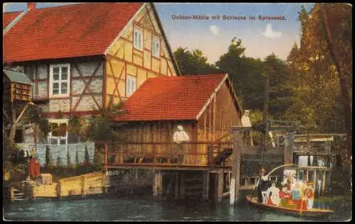 Ansichtskarte Lübbenau (Spreewald) Lubnjow Dubkav-Mühle Schleuse Kahn 1914