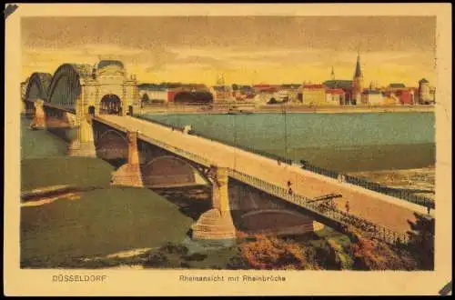 Ansichtskarte Düsseldorf Rheinansicht mit Rheinbrücke 1924