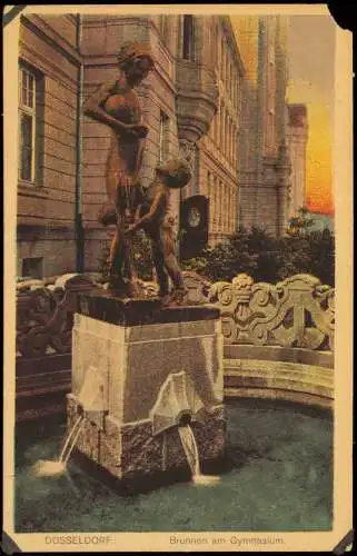 Ansichtskarte Düsseldorf Brunnen am Gymnasium. 1924