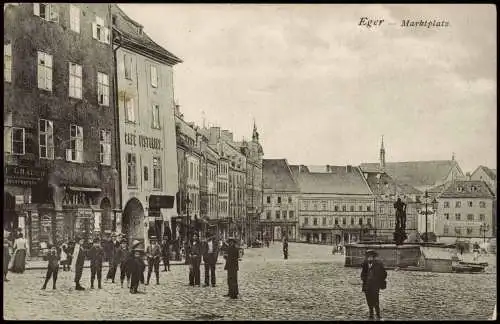 Postcard Eger Cheb Marktplatz Bier-Restaurant Pistorius 1913