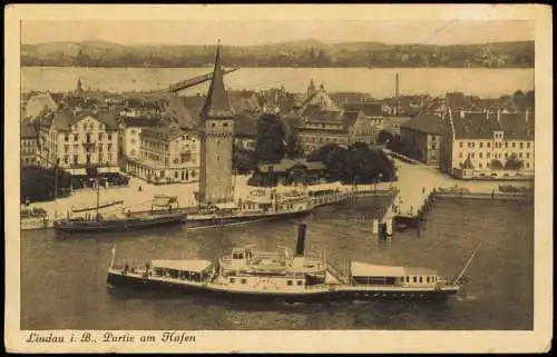 Ansichtskarte Lindau (Bodensee) Hafen Dampfer Eberhard 1926