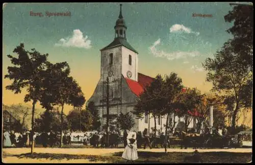 Ansichtskarte Burg (Spreewald) Kirche Kirchgang Trachten 1914